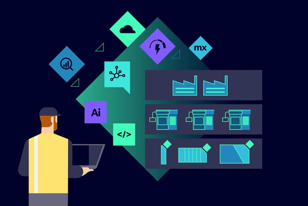 Industrial Edge visual illustration deep blue with person kopie